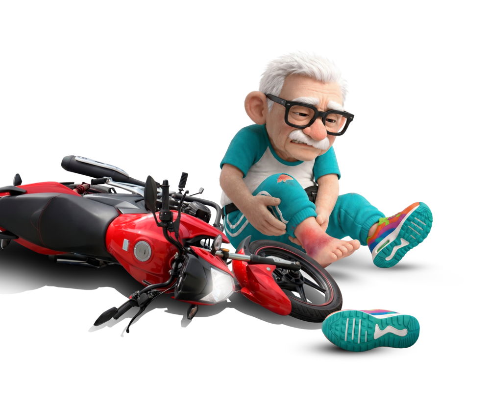 Casimiro Calle sentado junto a una motocicleta caÃ­da